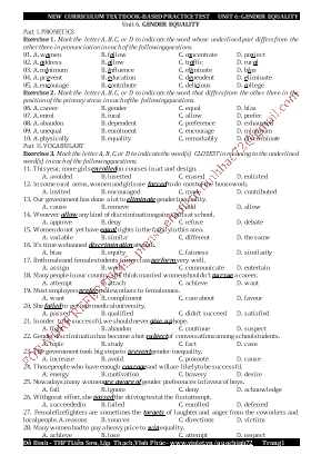 Bài tập Tiếng Anh cho học sinh Lớp 10 - Unit 6 Gender equality - Đỗ Bình